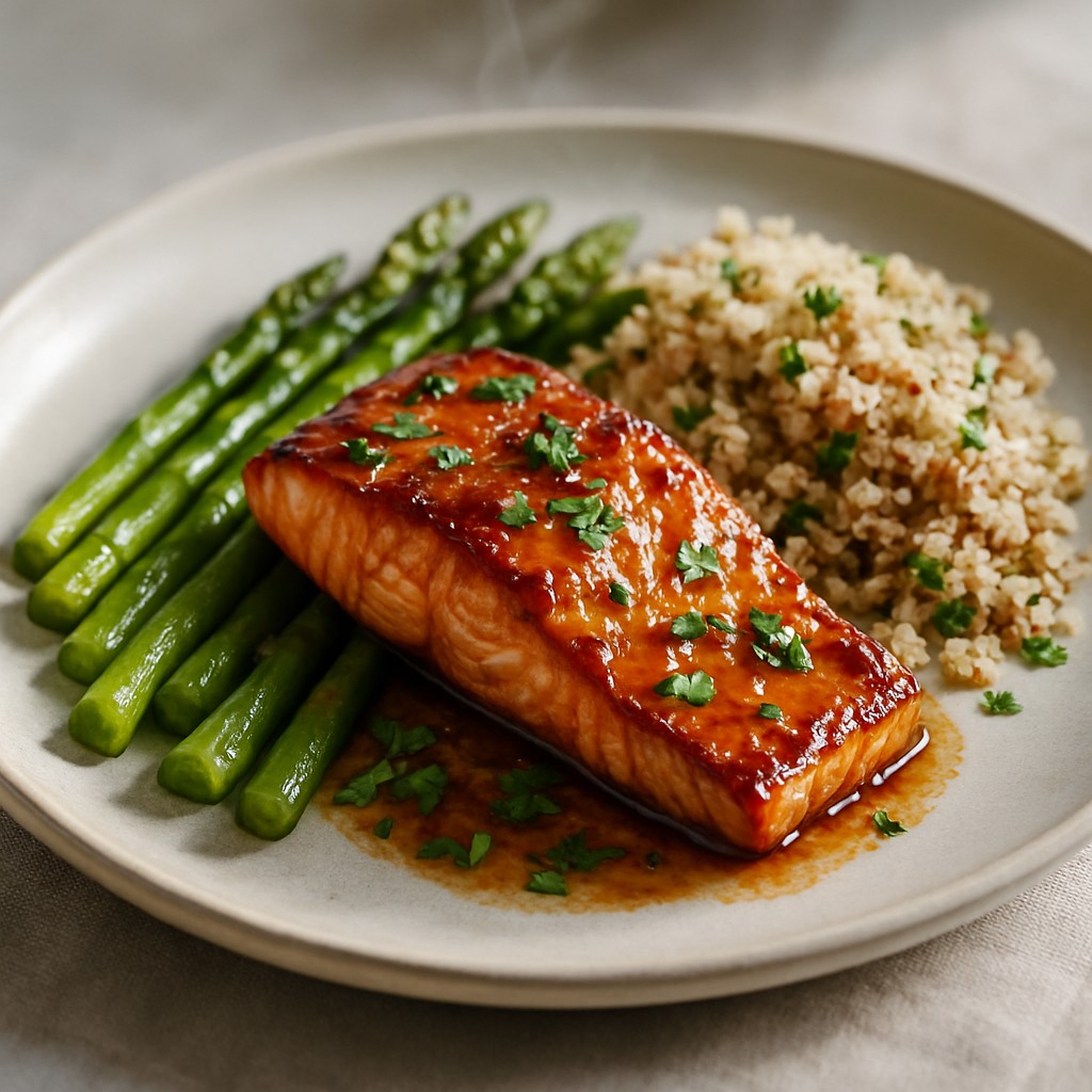 Glazed salmon with quinoa